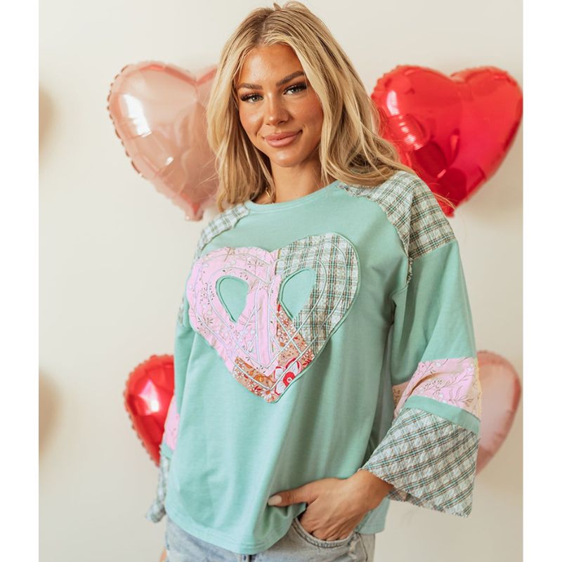 Heart Patchwork Long Sleeve Top